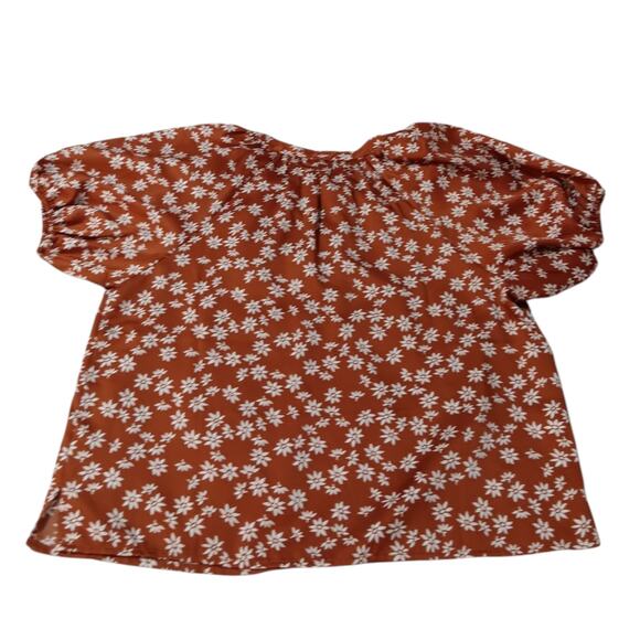 LOFT Blouse Top M Petite Flowy Boho Peasant Cottage Floral Short Sleeve Tie Neck - Picture 3 of 9